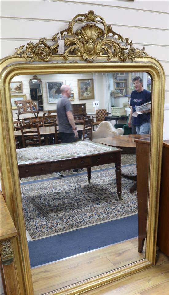 A 19th century French giltwood and gesso wall mirror, W.3ft 9in. H.6ft 2in.